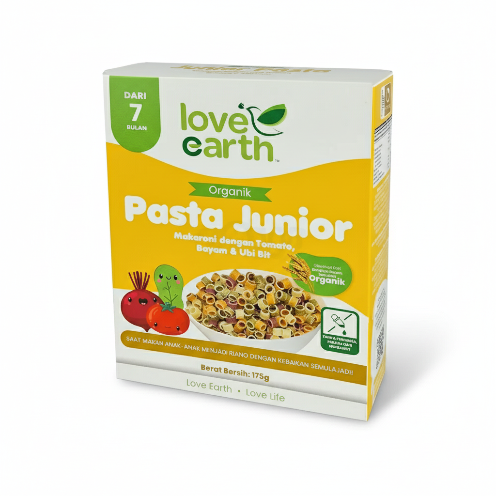 Love Earth Organic Junior Baby Pasta 7m+ Macaroni Delight With Tomato Spinach & Beetroot (Australia) 175g